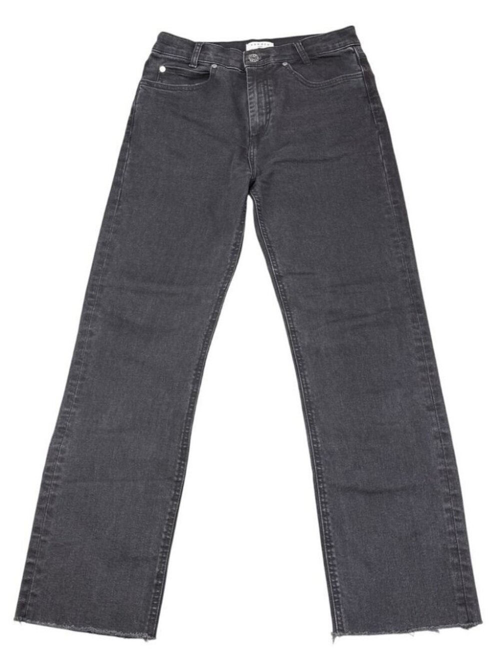 SANDRO Straight Leg Jeans With Raw Frayed Hem Size 28 Washed Black - Picture 4 of 12